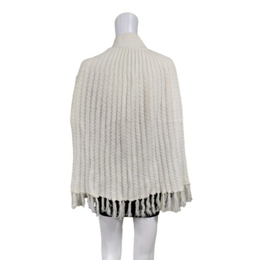 Vintage Open Arms Trim Hem Knit Button Front Shawl Sweater Off White Women's - Picture 2 of 6